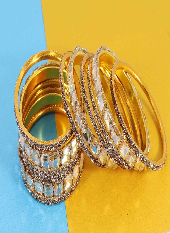 NMII Stylish Metal with AD Diamond Bangles Kada Set For Women & Girls | Women's Bangles | Kada Set For Women | Chudi Set | Fashionable Bangles For Wedding, Party, Daily-(F188-Gold-2.6) - Image 3
