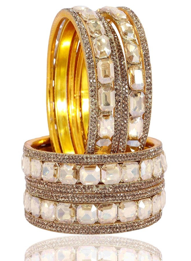 NMII Stylish Metal with AD Diamond Bangles Kada Set For Women & Girls | Women's Bangles | Kada Set For Women | Chudi Set | Fashionable Bangles For Wedding, Party, Daily-(F188-Gold-2.6) - Image 1