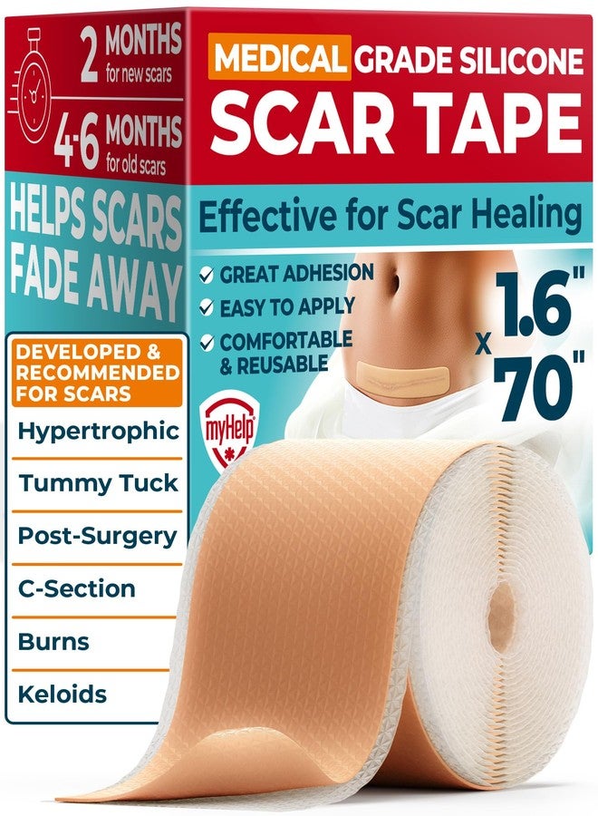 MYHELP Medical Grade Silicone Scar Tape - 1.6”x70” - Effective Removal of Surgical, Keloid, C-Section, Tummy Tuck, Hypertrophic and Acne Scars - Easy to Use Treatment - Reusable Silicone Scar Sheets - Image 1