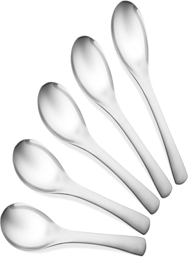 Being One High Grade Stainless Steel Soup Spoons, Korean Asian Spoons, 5.8 Inches Heavy Duty Thick Short Handle Ramen Spoons for Cereals (6) - Image 1