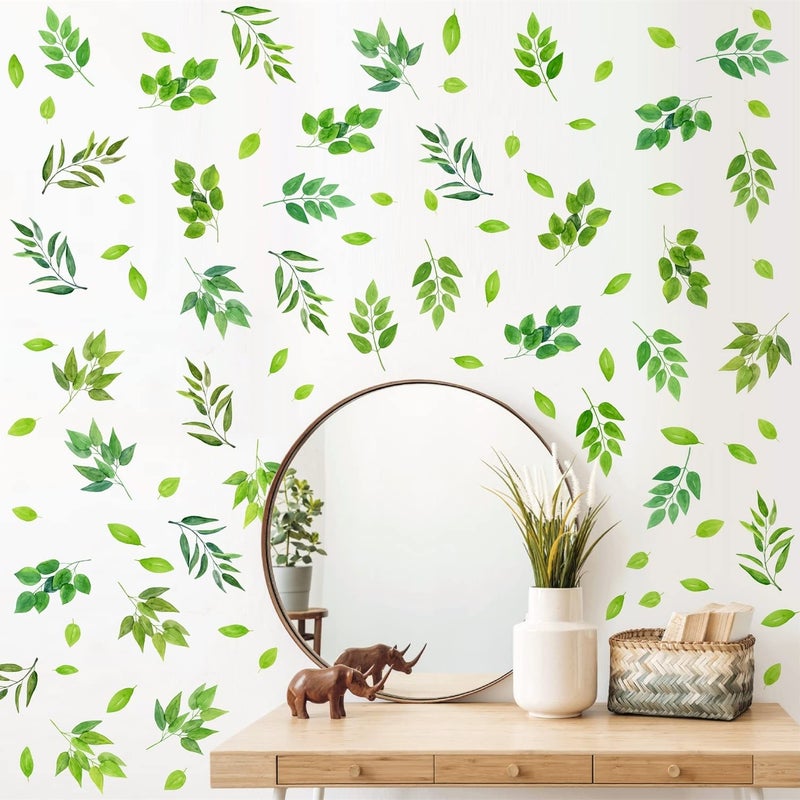 Green Leaves Wall Decals  Peel and Stick Tree Botanical Plant Stickers Removable Fresh Watercolor Leaf Decor for Nursery Bedroom