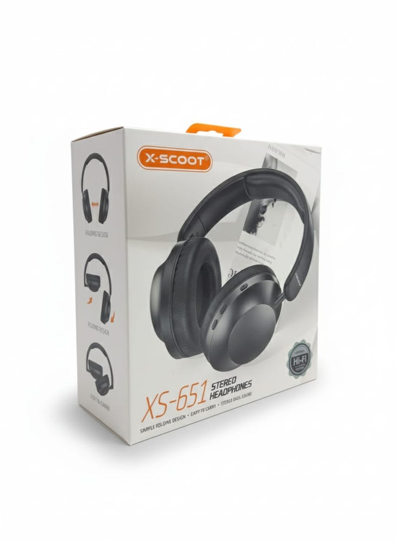 X-SCOOT XS-651 Stereo Bass Headphones with Hi-Res Audio, Simple Folding Design, Extra-Soft Cushions, Voice Assistant Ready, 3.5mm AUX-In, Hands-Free Calls , Lightweight and Easy to Carry - Beige - Image 3