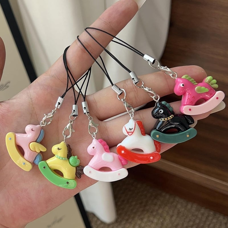 Bright Colorful Resin Phone Lanyard Keychain Adorable Horse Charm Lightweight Keyring Accessory for Girls Resin Keychain - Image 1