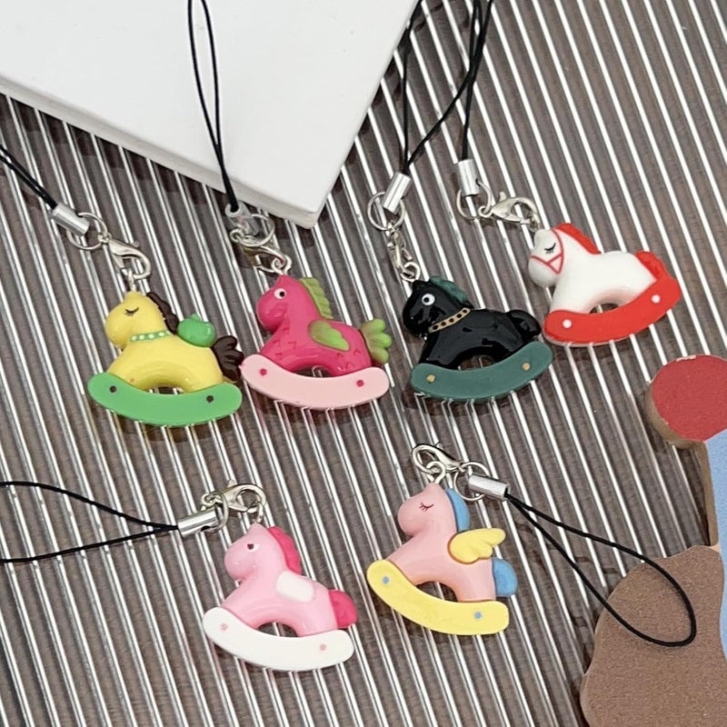 Bright Colorful Resin Phone Lanyard Keychain Adorable Horse Charm Lightweight Keyring Accessory for Girls Resin Keychain - Image 3