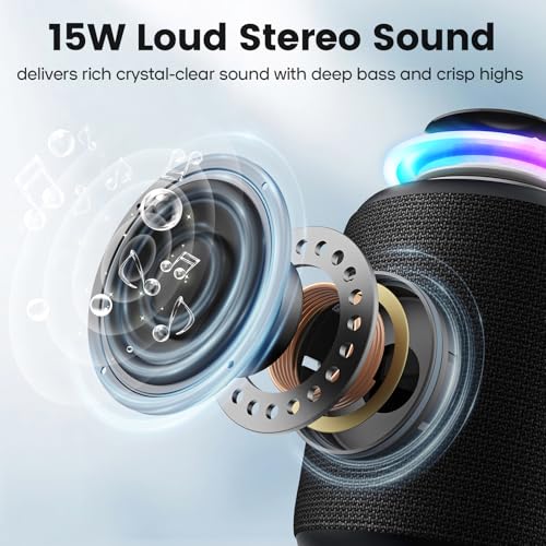 Deeyaple Bluetooth Speaker Wireless,IP67 Waterproof & Dustproof Portable Speaker with Lights,15W Loud Stereo Sound, 2500mAh Battery All Day Playtime, TWS Pairing, BT5.3, Home/Party/Outdoor/Beach (Black) - Image 2
