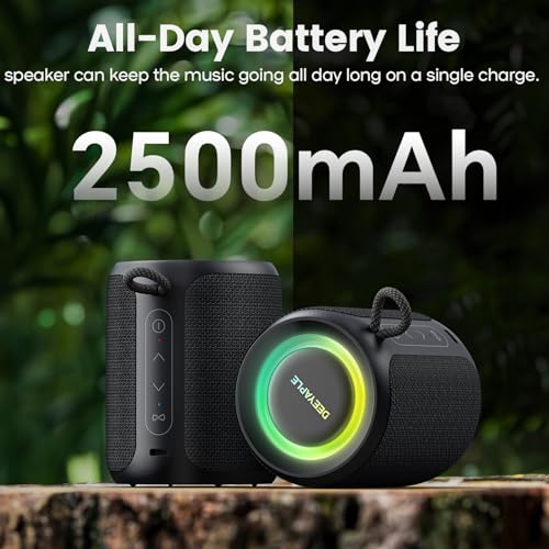 Deeyaple Bluetooth Speaker Wireless,IP67 Waterproof & Dustproof Portable Speaker with Lights,15W Loud Stereo Sound, 2500mAh Battery All Day Playtime, TWS Pairing, BT5.3, Home/Party/Outdoor/Beach (Black) - Image 3