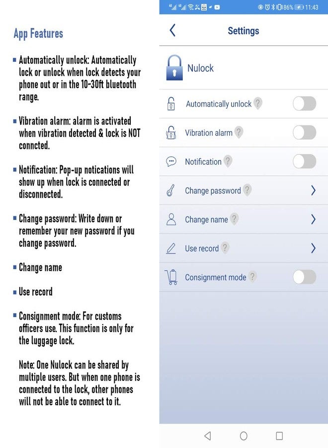 NUNET Bluetooth Bike Lock, NULOCK Anti-Theft Waterproof 71in Steel Cable, Keyless APP Controlled, 110db Alarm, for Bicycle, Scooter, Motorcycle, Gray - Image 5