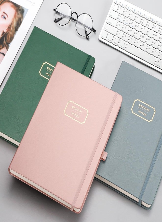 EMSHOI Meeting Notebook for Work with Sticky Tabs - 240 Pages, A4 Size Project Planner, PU Leather Meeting Agenda/Minutes Organizer for Women Men, Note Taking, Office & Business, 8.3"x11.7", Green - Image 2