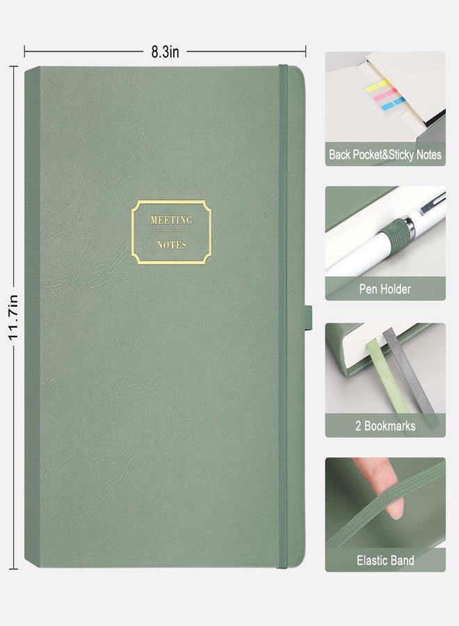 EMSHOI Meeting Notebook for Work with Sticky Tabs - 240 Pages, A4 Size Project Planner, PU Leather Meeting Agenda/Minutes Organizer for Women Men, Note Taking, Office & Business, 8.3"x11.7", Green - Image 5