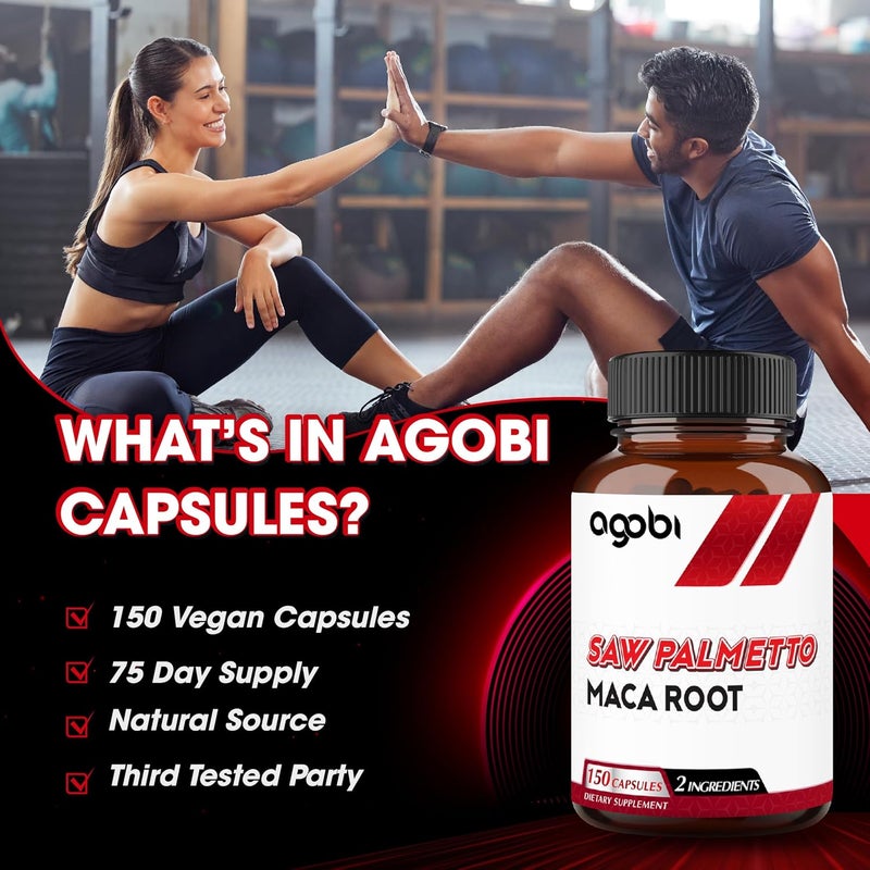 agobi مكمل أغوبي من بالميتو ساو مع جذر الماكا - دعم عالي الاستخراج لصحة الشعر والمزاج المريح والجهاز المناعي وإنتاج الطاقة - 150 كبسولة نباتية - Image 5