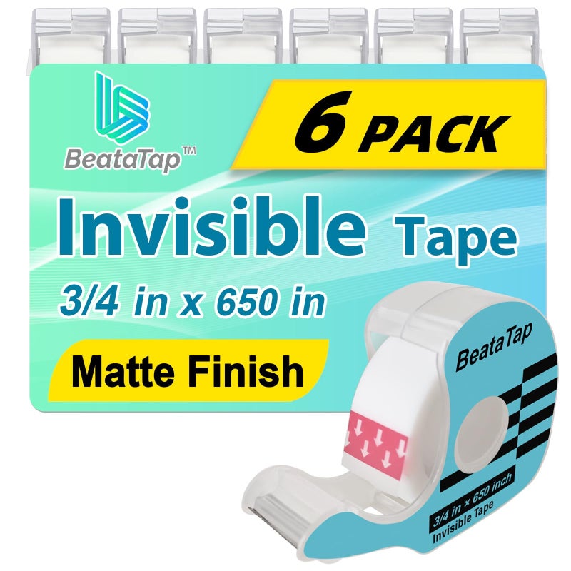 BeataTap Invisible Tape, Home Office Supplies and Back to School Supplies for College and Classrooms,Matte Finish,3/4 in x 650 in, Dispensered, 6 Packs - Image 1