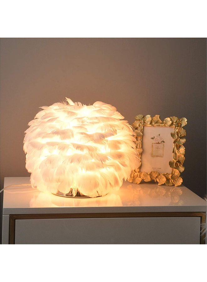 NIBEMINENT Decorative LED Bedside Feather Design Table Lamp White