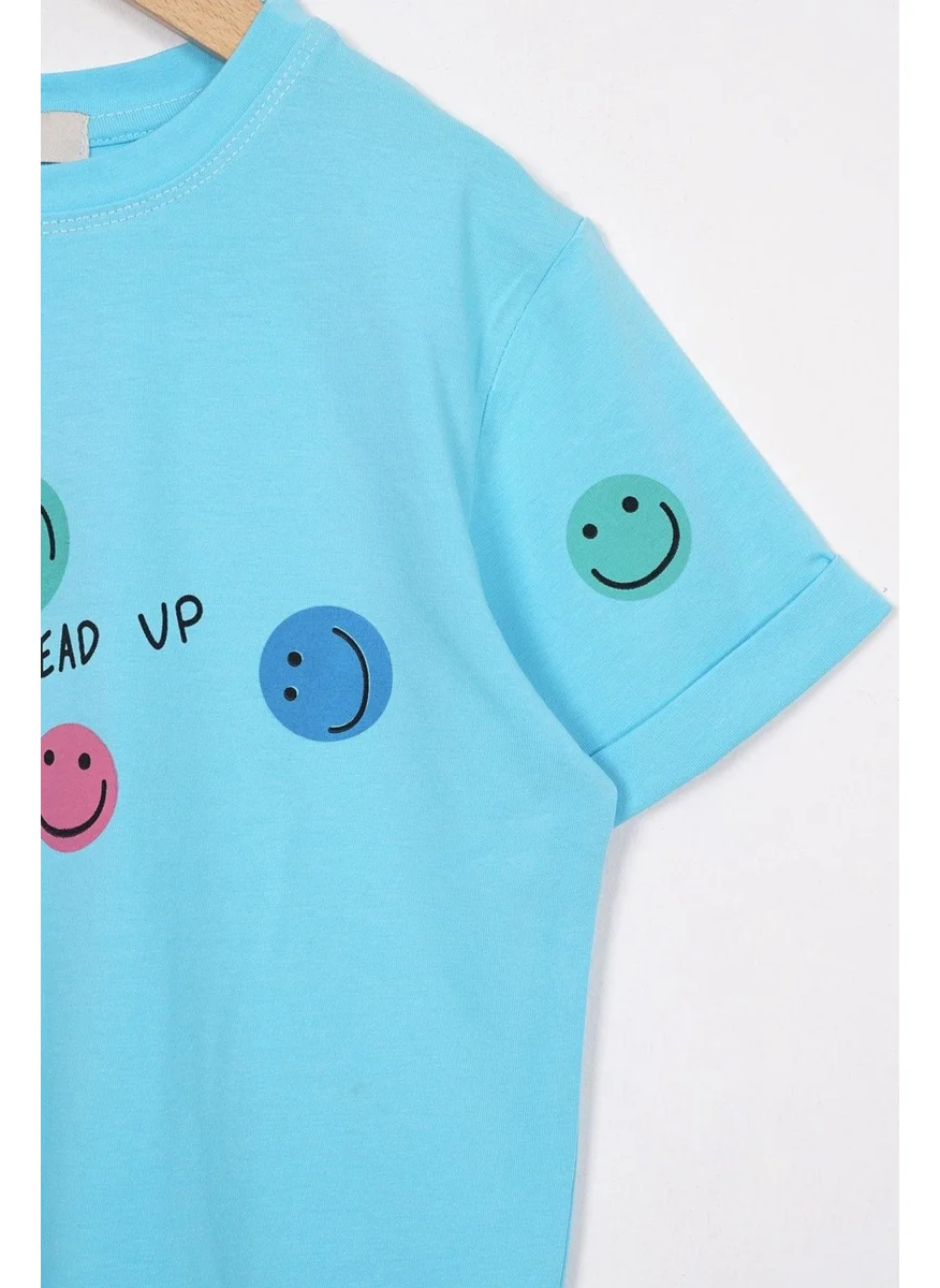 Zepkids Smile Printed Turquoise Color Girl T-shirt