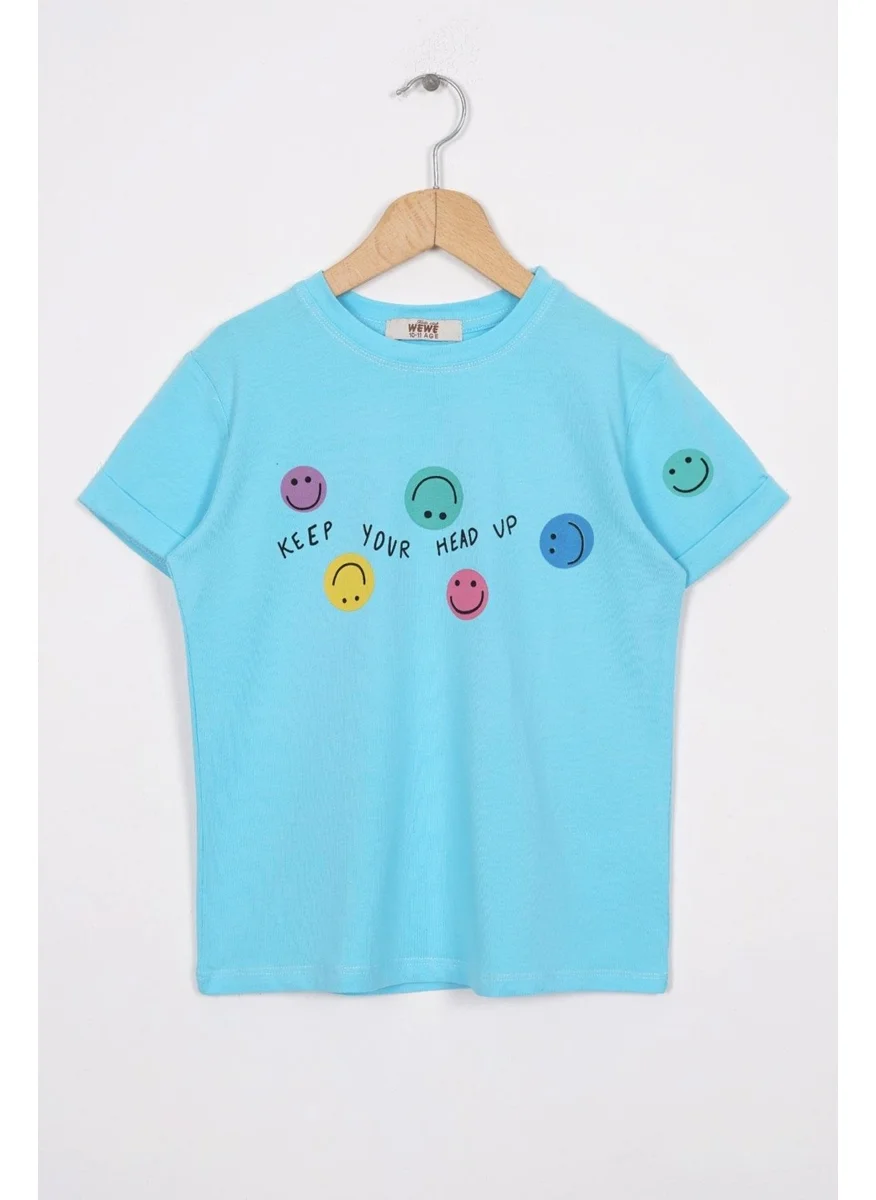 Zepkids Smile Printed Turquoise Color Girl T-shirt