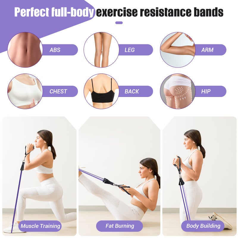 COFOF Resistance Bands with Handles for Women, 5 Level Exercise Bands Workout Bands for Physical Therapy, Yoga, Pilates, Door Anchor, Storage Pouch(Purple) - Image 5