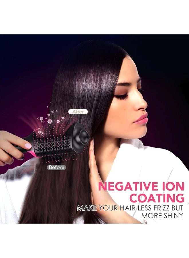 فرشاة مجفف شعر بتقنية الأيونات السوداء بقدرة 1000 وات، تصميم بيضاوي عريض 19 سم و3 إعدادات للحرارة، فرشاة هواء ساخن 360 درجة مئوية لتجفيف وتصفيف سريع بتقنية أيونية مضادة للتجعد - Image 3