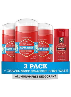Old Spice Old Spice Men's Deodorant Aluminum-Free Aqua Reef, 3.0oz Pack of 3 with Travel-Size Swagger Body Wash  - Image 1