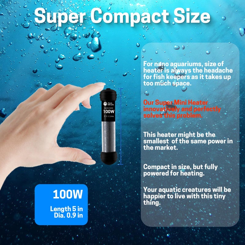 AquaMiracle Upgraded 100W Small Aquarium Heater Fish Tank Heater Turtle Heater Super Mini Aquarium Heater, Dry-Run/Overheating Protection and Memory Function, Dual LED Display, for 10-20 Gal Tanks - Image 2