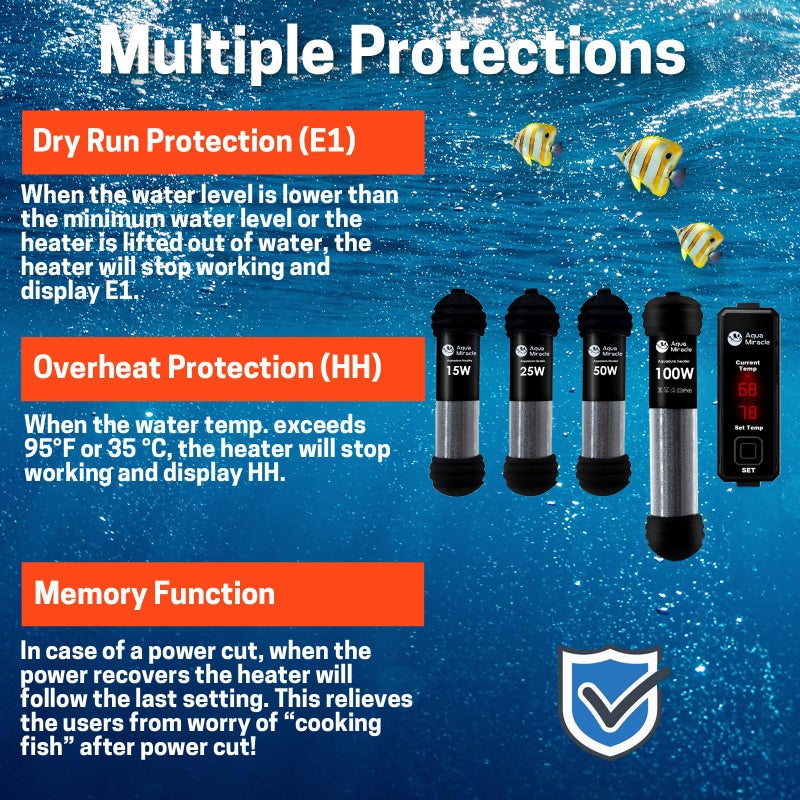 AquaMiracle Upgraded 100W Small Aquarium Heater Fish Tank Heater Turtle Heater Super Mini Aquarium Heater, Dry-Run/Overheating Protection and Memory Function, Dual LED Display, for 10-20 Gal Tanks - Image 4