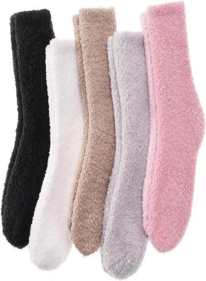 MIKONIKO 5 Pairs Fuzzy Socks for Women Men Slipper Fluffy Cozy Warm Winter Thick Plush Crew Socks - Image 1