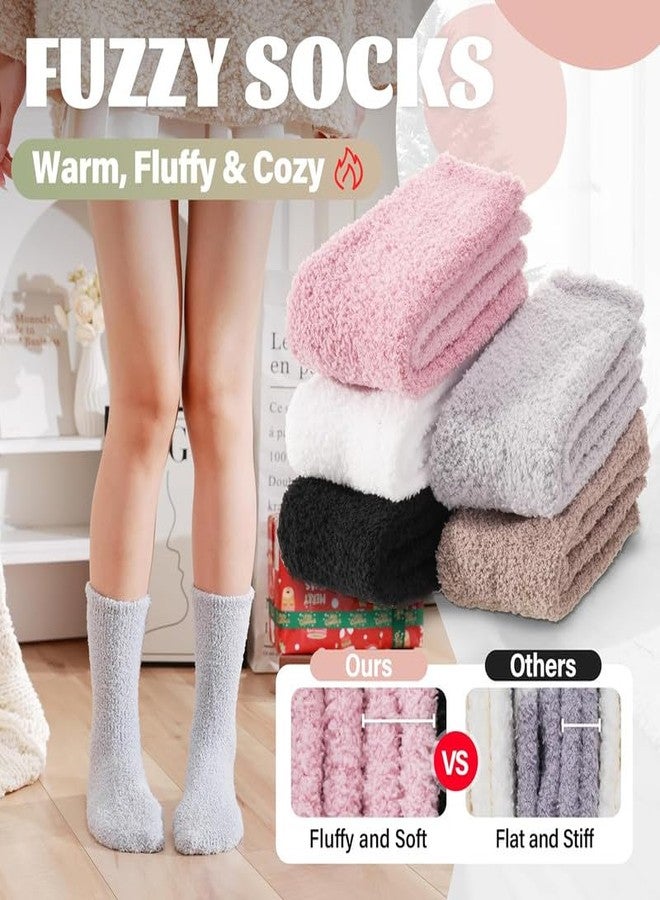 MIKONIKO 5 Pairs Fuzzy Socks for Women Men Slipper Fluffy Cozy Warm Winter Thick Plush Crew Socks - Image 3