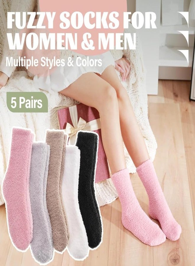 MIKONIKO 5 Pairs Fuzzy Socks for Women Men Slipper Fluffy Cozy Warm Winter Thick Plush Crew Socks - Image 2