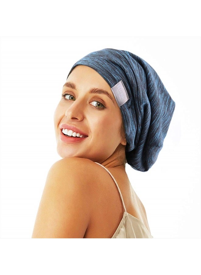 ELIHAIR Beanie Sleep Hats Bonnet for Night Sleeping Cap Silky Lined Satin Bonnet with Adjustable Elastic Band for Women Girls Curly Frizzy Hair Cover(Regular Blue Black) - Image 1