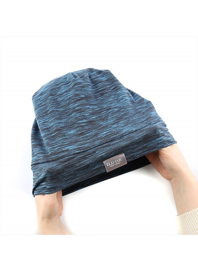 ELIHAIR Beanie Sleep Hats Bonnet for Night Sleeping Cap Silky Lined Satin Bonnet with Adjustable Elastic Band for Women Girls Curly Frizzy Hair Cover(Regular Blue Black) - Image 2
