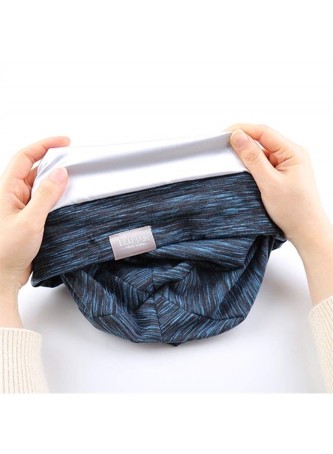 ELIHAIR Beanie Sleep Hats Bonnet for Night Sleeping Cap Silky Lined Satin Bonnet with Adjustable Elastic Band for Women Girls Curly Frizzy Hair Cover(Regular Blue Black) - Image 5