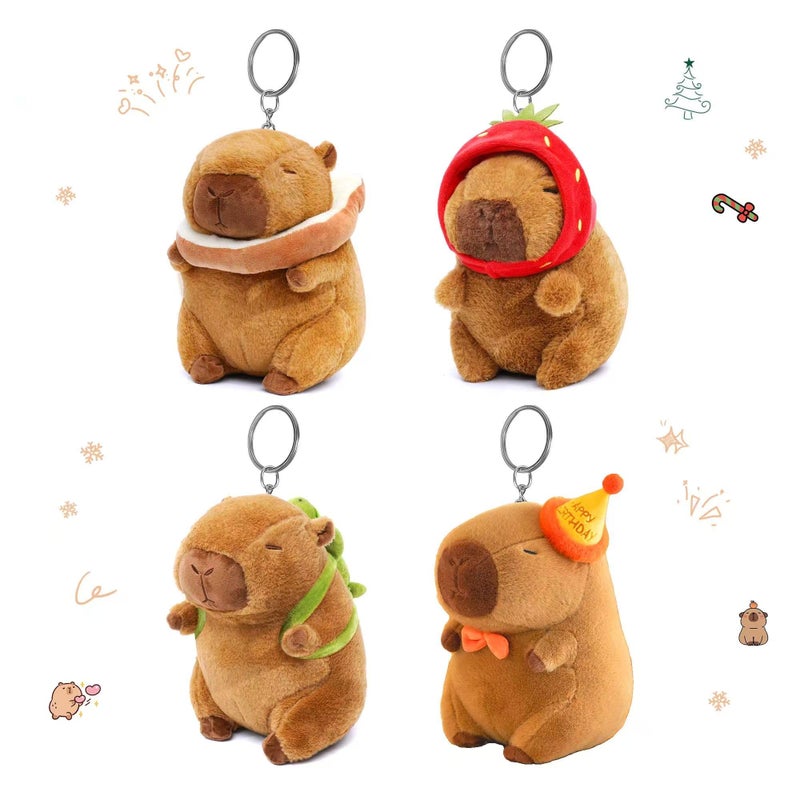 Mushplushies 4PC Capybara Plush Keychain Cute Small Capybara Mini Stuffed Animal Valentines Day Gifts for Kids Birthday Party Favors Decorations - Image 3