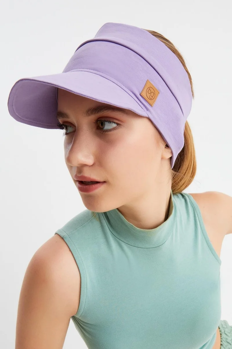 بوتيكجيز Women's Lilac UV Protected Foldable Open Top Soft Brim 100% Cotton Combed Tennis Visor Hat