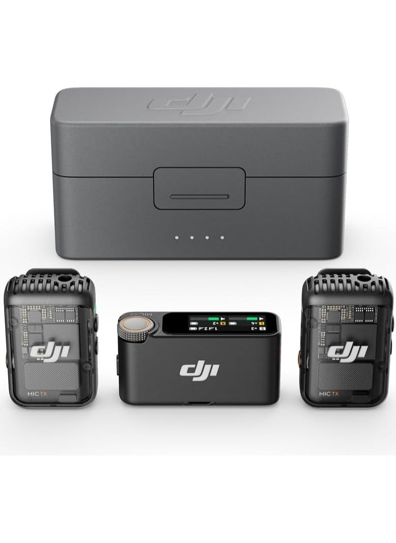 dji - Mic 2 (2 TX + 1 RX + Charging Case), All-In-One Wireless Microphone, Intelligent Noise Cancelling, 32-Bit Float Internal Recording, 250M (820 Ft.) Range, Microphone For iPhone, Android, Camera - Image 1