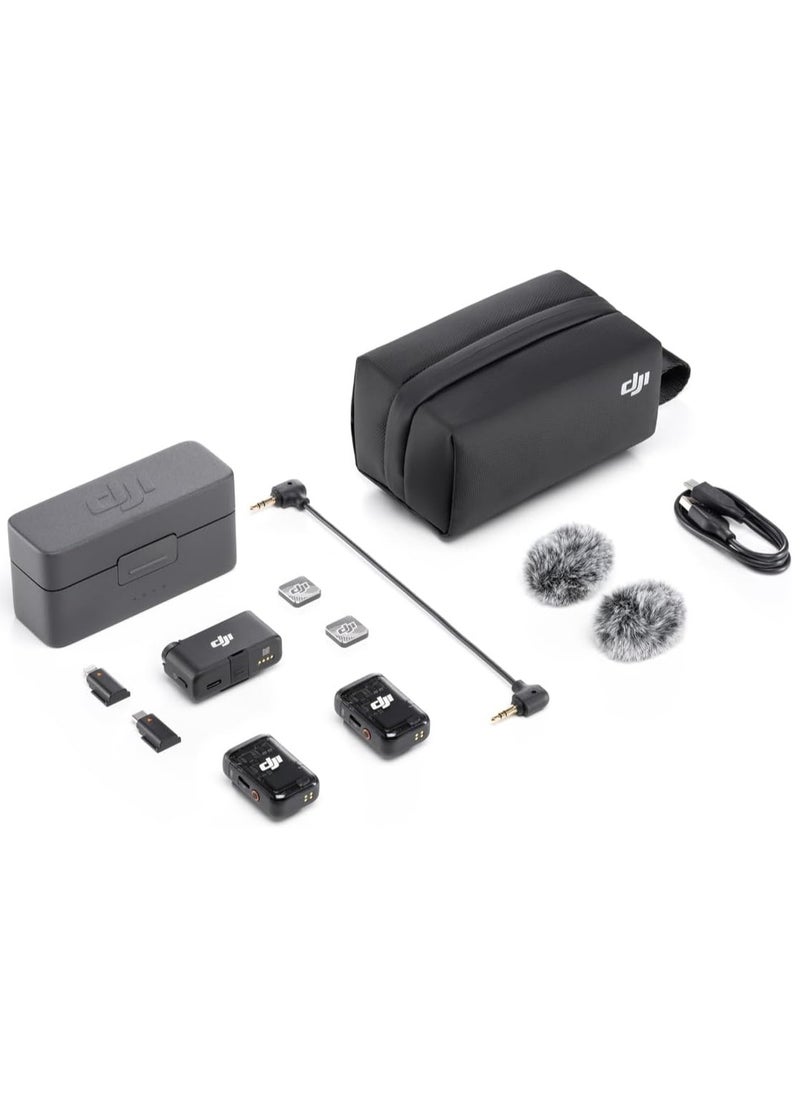 dji - Mic 2 (2 TX + 1 RX + Charging Case), All-In-One Wireless Microphone, Intelligent Noise Cancelling, 32-Bit Float Internal Recording, 250M (820 Ft.) Range, Microphone For iPhone, Android, Camera - Image 1