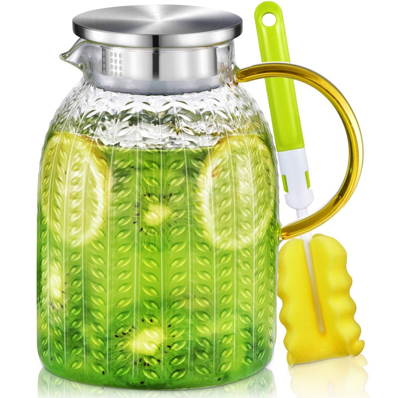 Aofmee 60oz Glass Pitcher Water Pitcher with Lid Iced Juice Jugs for Fridge Glass Carafe for Cold or Hot Beverages Sun Tea Jar Easy Clean Heat Resistant Glass Jug for Milk