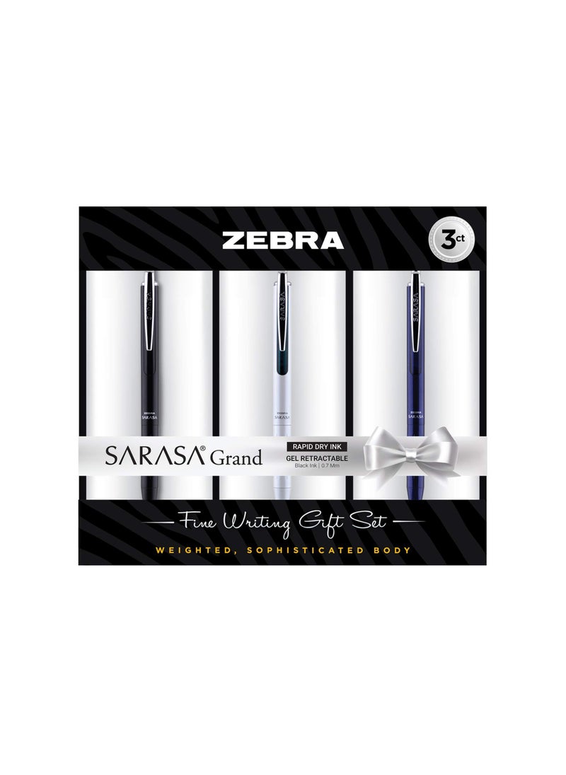 ZEBRA Zebra Pen Sarasa Grand Retractable Gel Pen Gift, White/Black/Navy Barrel, Mediun Point, 0.7mm, Black Ink, 3 Count (Pack of 1)  - Image 1