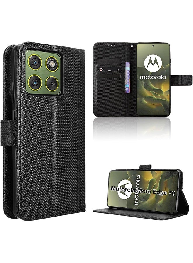 Compatible with Motorola Edge 70 5G 6.67-Inch Case, Leather Flip Case with Card Slot, Wallet design, Standable Flip Case, Anti-Fall Drop Protection, Shockproof Case, Black - Image 1
