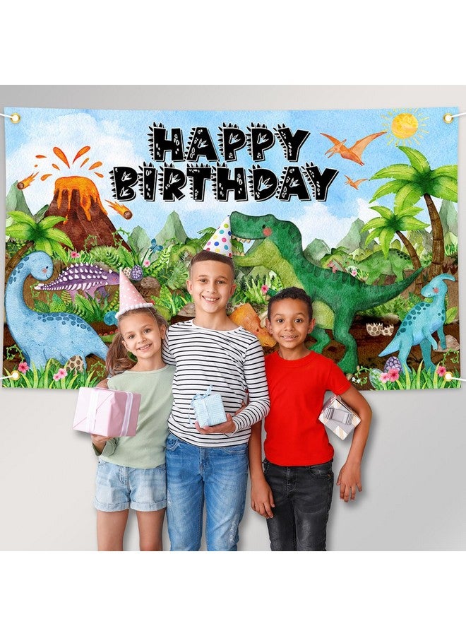 Avezano Dinosaur Birthday Banner for Kids Watercolor Dinosaur Happy Birthday Backdrop Cartoon Dino Birthday Party Supplies Decoration 70.8 x 43.3 Inch - Image 4