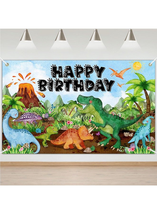 Avezano Dinosaur Birthday Banner for Kids Watercolor Dinosaur Happy Birthday Backdrop Cartoon Dino Birthday Party Supplies Decoration 70.8 x 43.3 Inch - Image 1