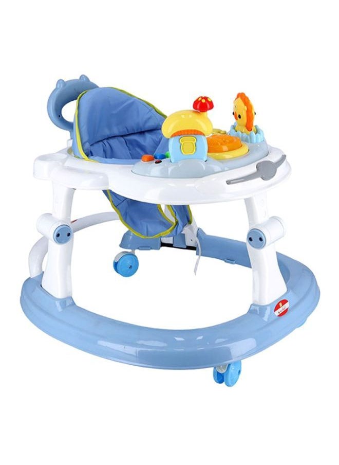 BABY PLUS - 4 in 1 Multifunctional Height Adjustable Baby Walker, Stroller With Removable Music Tray Toys, Foot Pads, Learning Seat Swivel Wheels Safe And Comfortable For 6-18 Months- Blue - Image 1