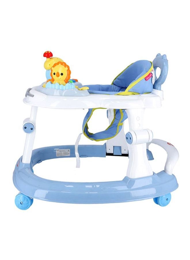 BABY PLUS - 4 in 1 Multifunctional Height Adjustable Baby Walker, Stroller With Removable Music Tray Toys, Foot Pads, Learning Seat Swivel Wheels Safe And Comfortable For 6-18 Months- Blue - Image 1