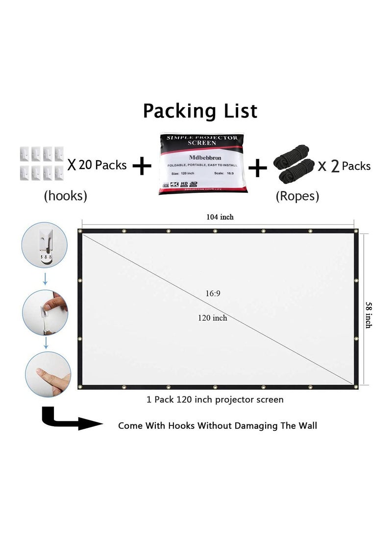 120inch Projector Screen,16:9 4K ,with Hooks,Portable, Projection Screens, Movie Screen ,Double Sided ,Washable, Foldable ,for Home Theater , Office, Outdoor Movies,Camp Party - Image 4