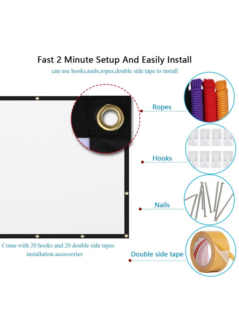 120inch Projector Screen,16:9 4K ,with Hooks,Portable, Projection Screens, Movie Screen ,Double Sided ,Washable, Foldable ,for Home Theater , Office, Outdoor Movies,Camp Party - Image 3
