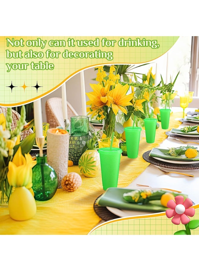 5 Pack Reusable 710ml Plastic Tumblers with Lids and Straws – Ideal for Iced Coffee, Travel, Parties, and Birthdays, Durable Drinking Cups for All Ages（Green） - Image 5