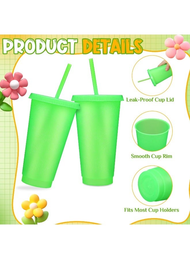 5 Pack Reusable 710ml Plastic Tumblers with Lids and Straws – Ideal for Iced Coffee, Travel, Parties, and Birthdays, Durable Drinking Cups for All Ages（Green） - Image 3