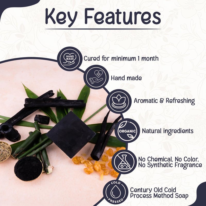 Naturalis Charcoal Soap for Men  Handmade Luxury Detoxifying TeaTree Frankincense  Charcoal Soap  Refreshing Organic Soap for Deep Cleansing and Skin Nourishment  100g - Image 2