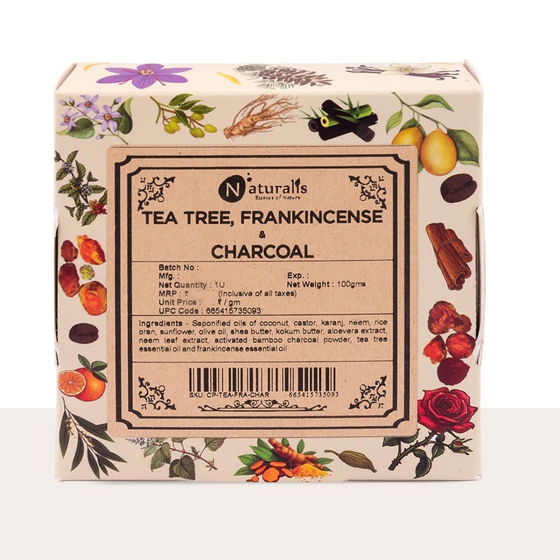 Naturalis Charcoal Soap for Men  Handmade Luxury Detoxifying TeaTree Frankincense  Charcoal Soap  Refreshing Organic Soap for Deep Cleansing and Skin Nourishment  100g - Image 1