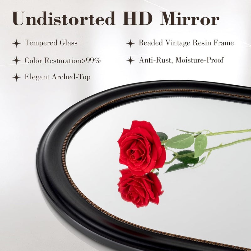 Axeman 22x30 Arched Wall Mirror, Decorative Bathroom Mirror, Traditional Vintage Wall Mounted Mirror with Beaded Frame for Accent Living Room Vanity Bedroom Entryway, Black - Image 3