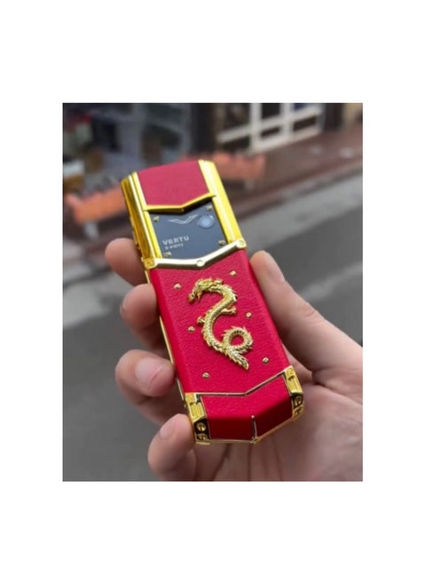 Vertu Signature Leather Gold & Red Dragon Luxury Mobile Phone 2.0 | Handcrafted with Premium Leather | Iconic Design & Precision Craftsmanship | Limited Edition | Unlocked 4G Worldwide Connectivity