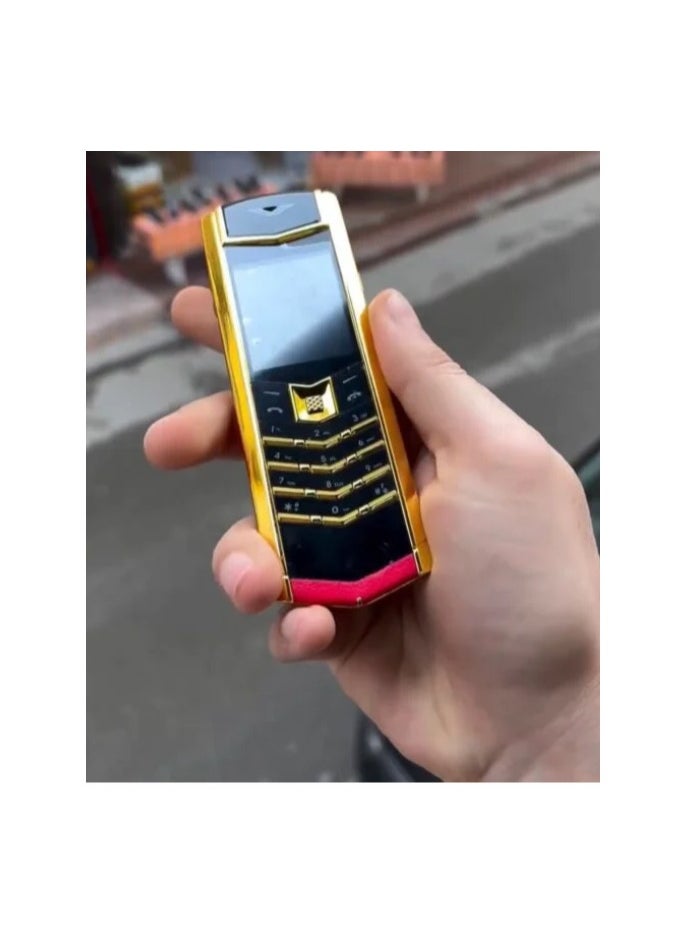Vertu Signature Leather Gold & Red Dragon Luxury Mobile Phone 2.0 | Handcrafted with Premium Leather | Iconic Design & Precision Craftsmanship | Limited Edition | Unlocked 4G Worldwide Connectivity