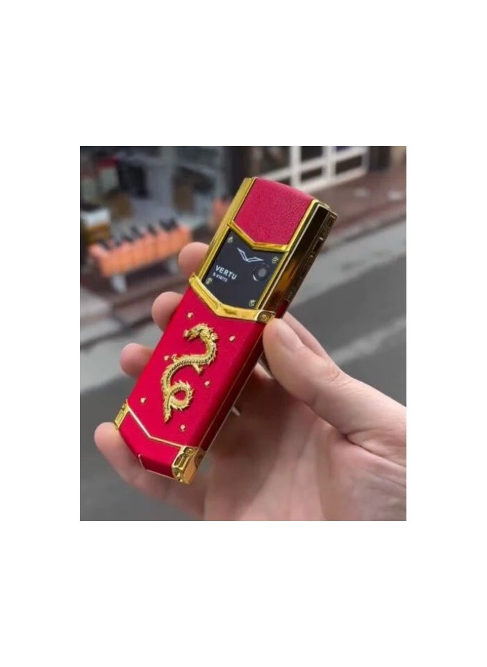 Vertu Signature Leather Gold & Red Dragon Luxury Mobile Phone 2.0 | Handcrafted with Premium Leather | Iconic Design & Precision Craftsmanship | Limited Edition | Unlocked 4G Worldwide Connectivity